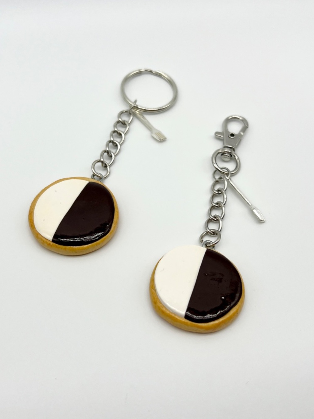 Black & White Cookie Keychain or Bag Clip | Handmade Polymer Clay Dessert Charm - Picture 4 of 9